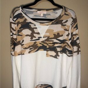 Plus size Brown and Tan Relaxed Long Sleeve Top​